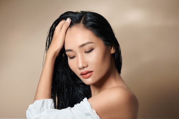 Beauty woman asia beauty for background beige