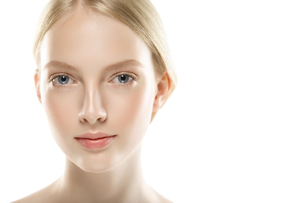 Beauty woman face portrait close up. beautiful model girl with perfect fresh clean skin. studio shot.