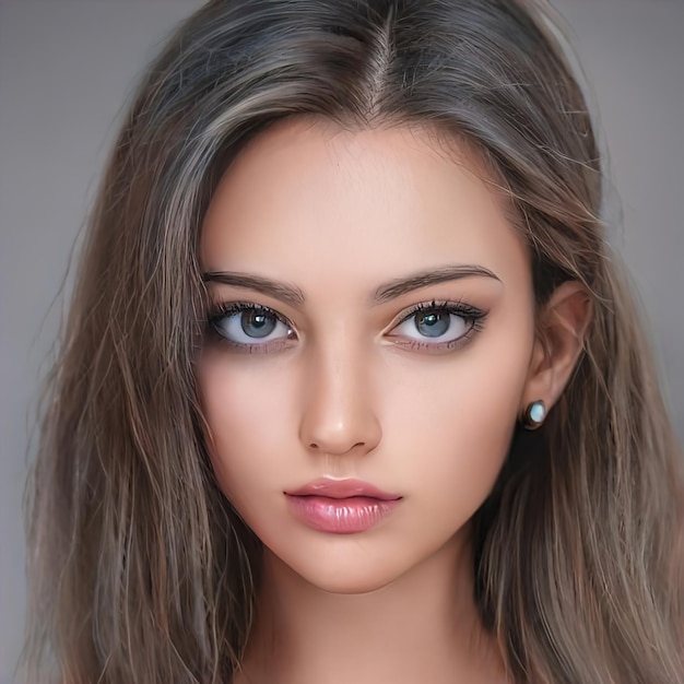 Beauty woman with big eyes. Beautiful hairstyle natural makeup, perfect hair. Romantic girl, perfect makeup. Illustration