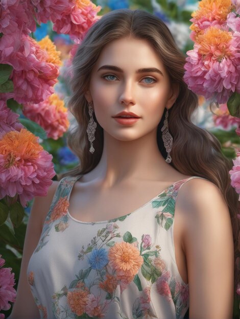 Beauty woman with flower background