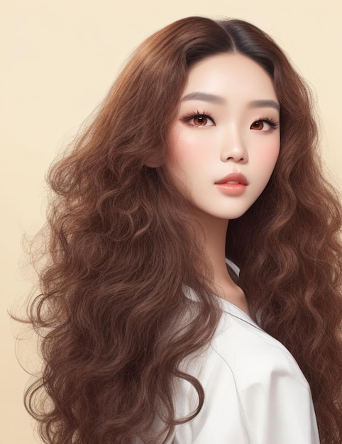 Photo beauty woman with korean make up long hair background