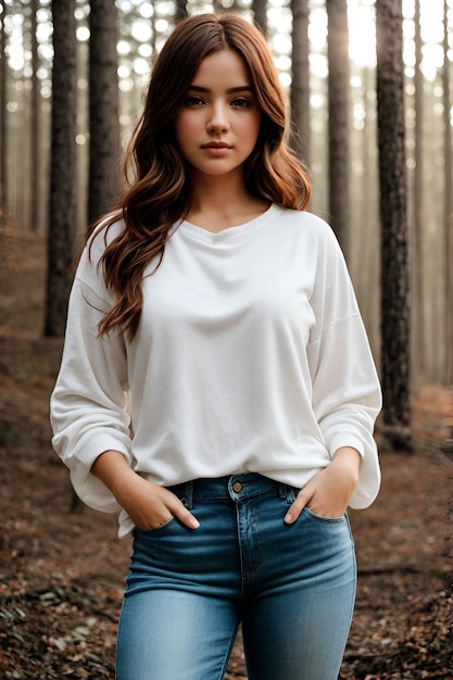 beauty women with long shirt for mockup