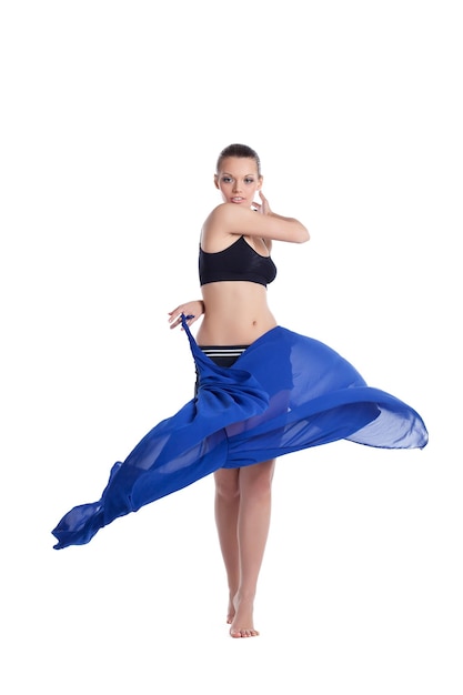 Beauty young woman dance with fabric