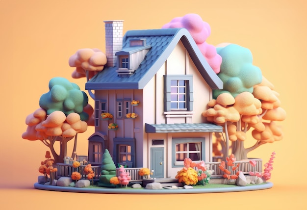 Beautyful Cute Cartoon House Building extreme closeup Generative AI
