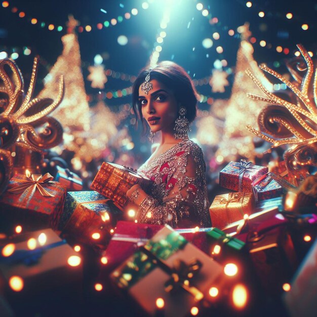 写真 美しいトレンディなライフスタイル ⁇ 豪華なボリウッド・インディアン・ムンバイ・クスマス・クリスマス・プレゼント壁紙シーン