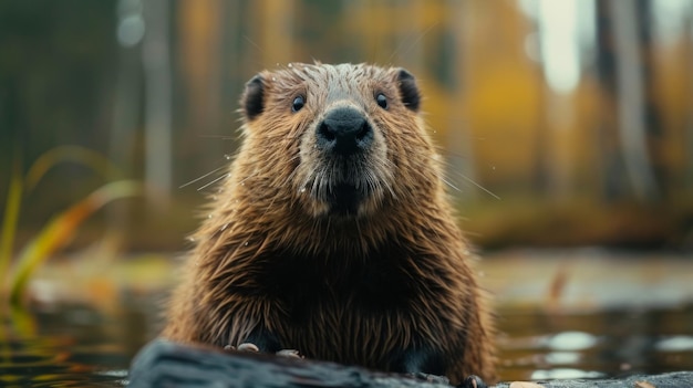 Beaver in Autumn Forest