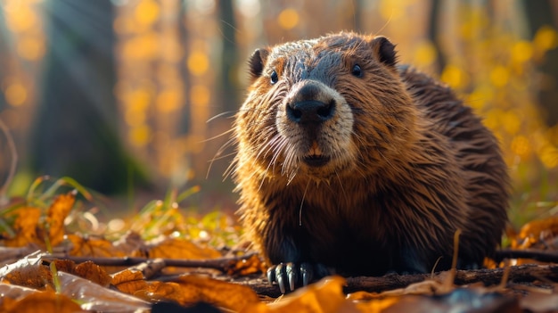 Beaver in Autumn Forest