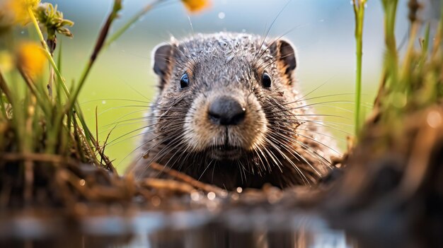 A beaver eats autumn nutrients by a pond generative ai