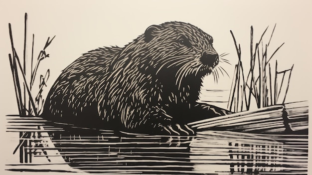 Foto beaver incide una semplice stampa in lino nello stile di deborah azzopardi