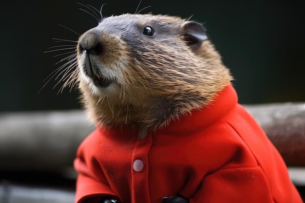 Beaver in a red sweater Generative AI