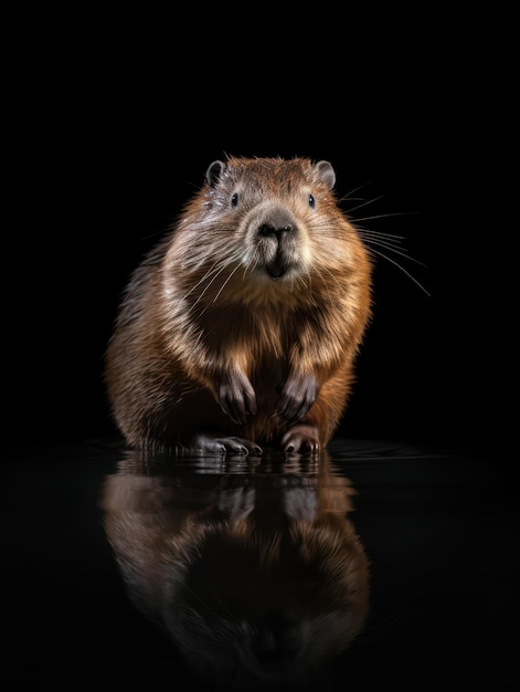 Beaver Studio Shot Isolated on Clear Black Background Generative AI