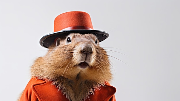 Photo a beaver wearing a top hat with a red top hat