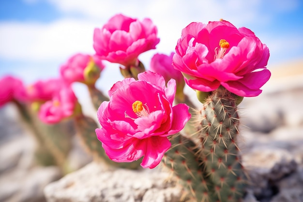 Foto cactus a coda di castoro che mostra i suoi caratteristici fiori rosa