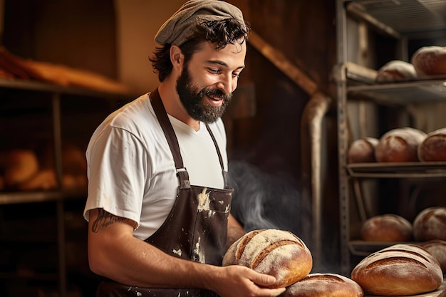 Bebaarde mannelijke bakker