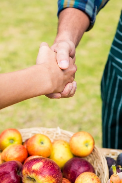 Foto bebouwd beeld van klant het schudden hand met de mens