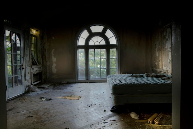 Photo bed in abandoned room