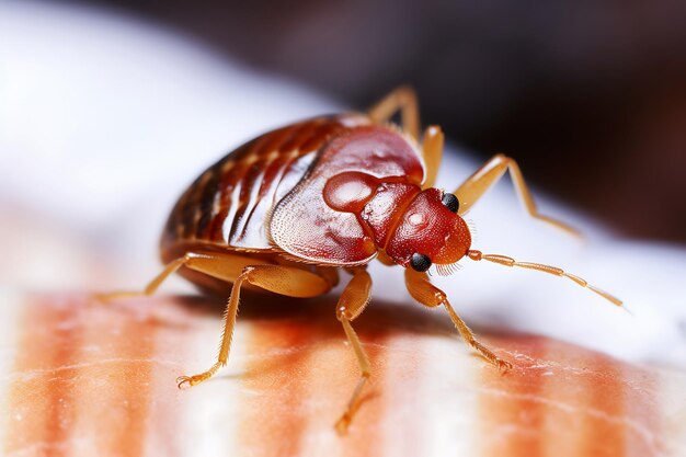 밝은 표면에 있는 침대 벌레 클로즈업 수평 사진