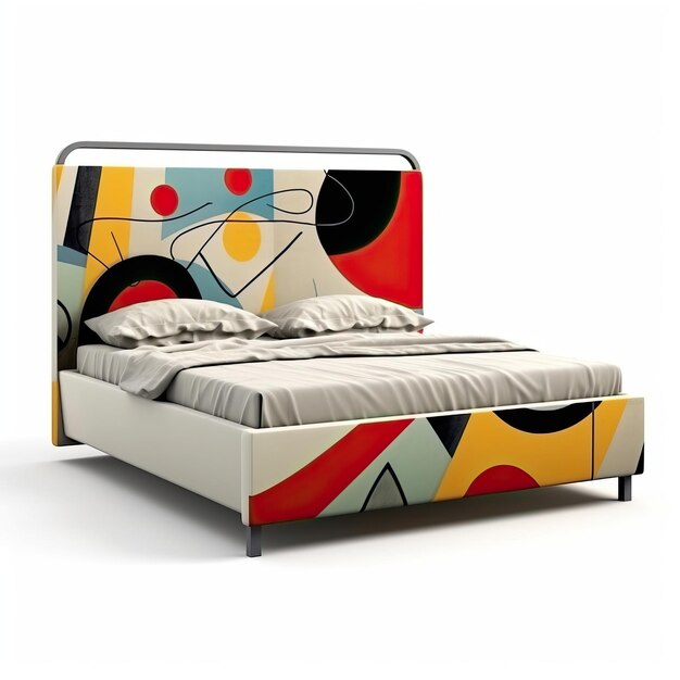 Bed Cubism art style white background high quality