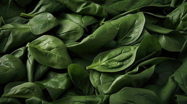 Photo a bed of glossy deep green spinach leaves their velvety texture providing the ideal backdrop for their mild slightly earthy taste