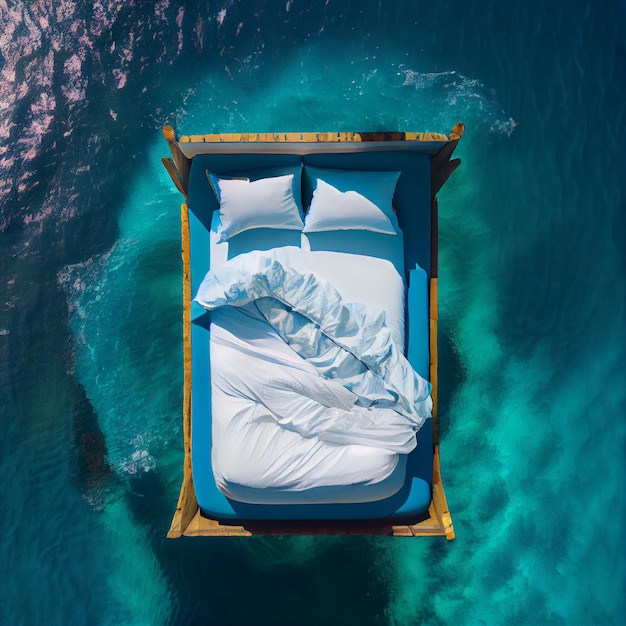 Bed in de zee luchtfoto slapen in de oceaan