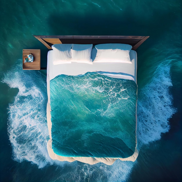 Bed in de zee luchtfoto slapen in de oceaan