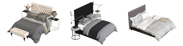 Фото Кровать изолирована на белом фоне интерьерная мебель 3d иллюстрация cg render