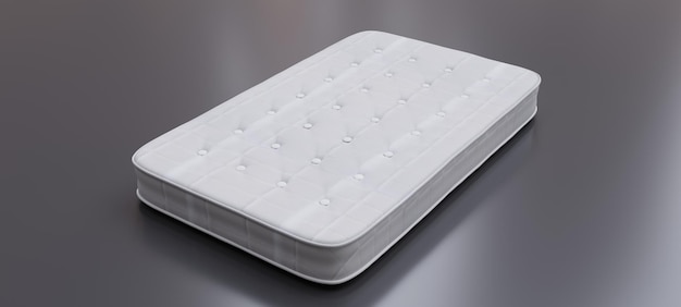 Bed mattress one single white color isolated on gray view from above Comfort sleep 3d render