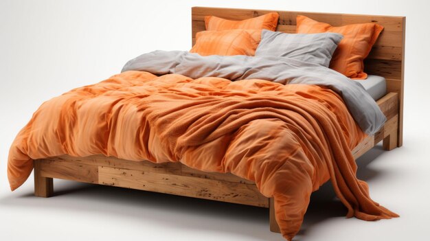 Bed met oranje lakens en kussens