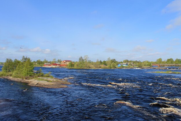 The bed of the Nizhny Vyg river with rapids and rocks Republic of Karelia Belomorsk