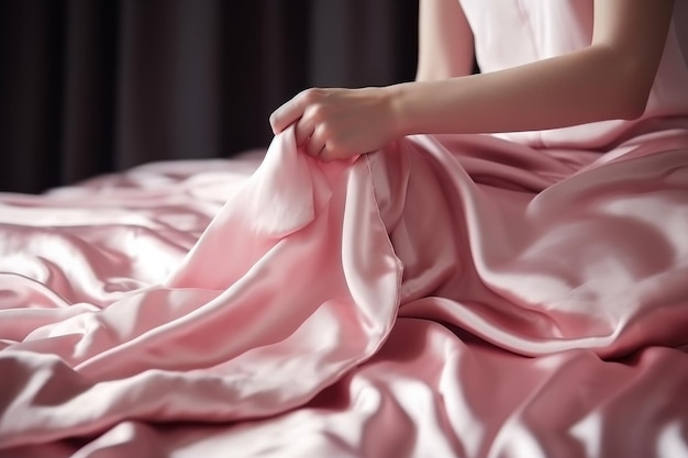 Bed pink silk Generate Ai