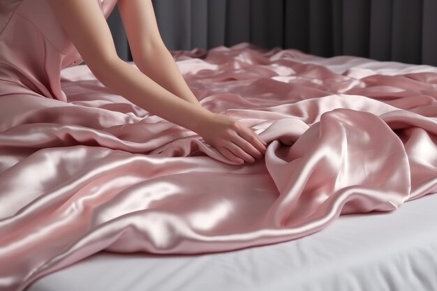 Bed pink silk material Generate Ai