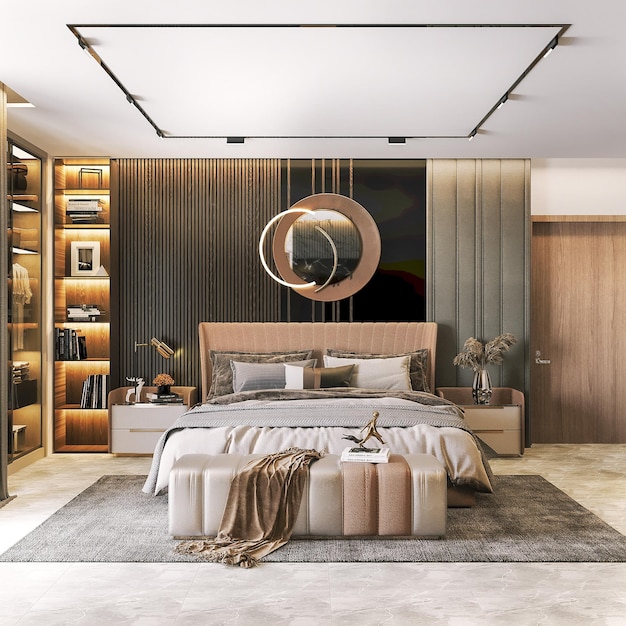 bed room interior with tv cabinet wall closet with bedroom ceiling with dressings table