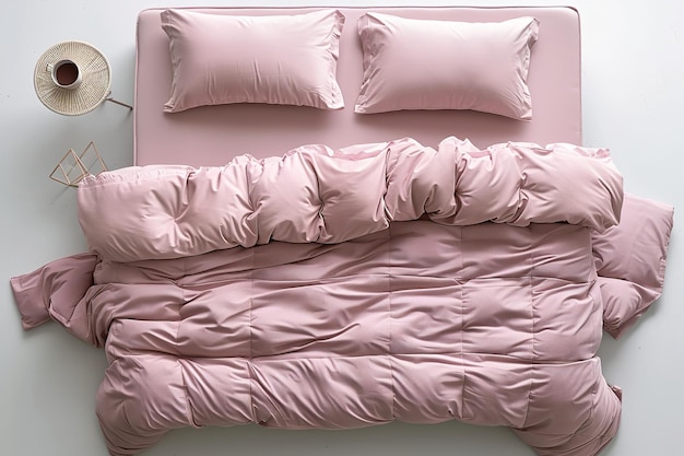 사진 베이지색과 밝은 분홍색의 파스텔색으로 된 침대 세트 선택은 빈 generative ai입니다.