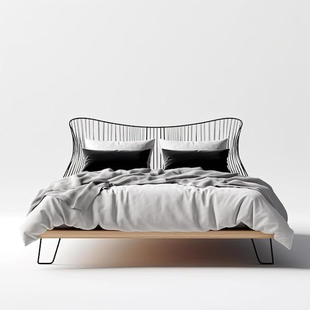 bed sleeping area modern Scandinavian interior furniture minimalism wood light studio photo