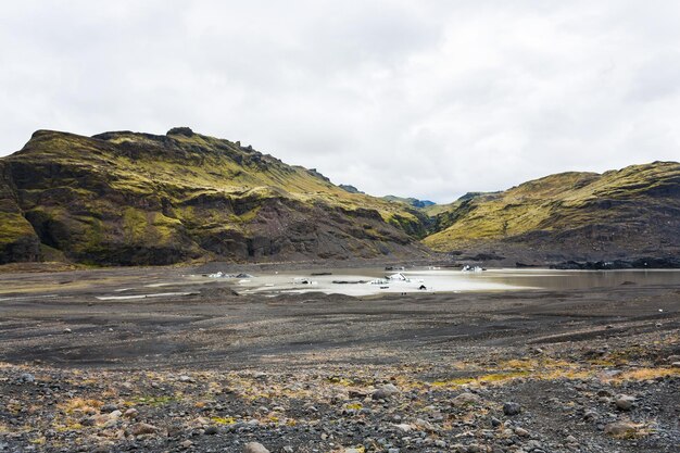 Bed of Solheimajokull glacier in Iceland