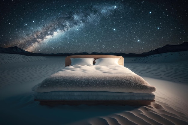 Bed and starry sky Creative design concept Ai generation