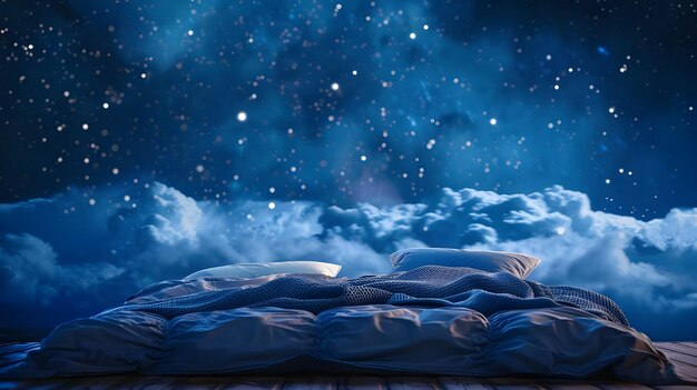 Photo bed under starry sky realistic creative design ai generated