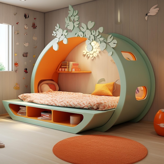 bed voor een kinderkamer behang