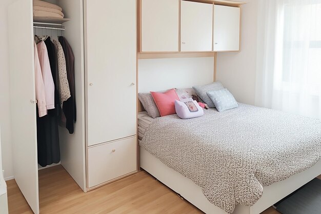 Bed and wardrobe in small bedroom
