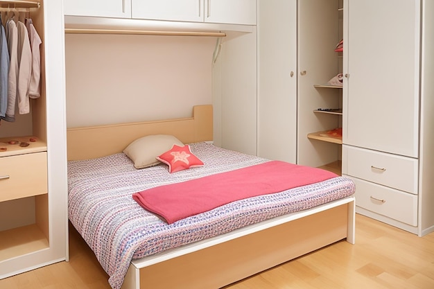 Bed and wardrobe in small bedroom