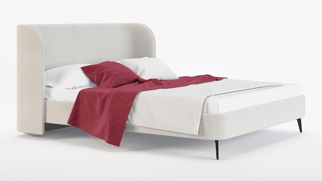 Bed on a white background Soft bed with a curved back 3D rendering