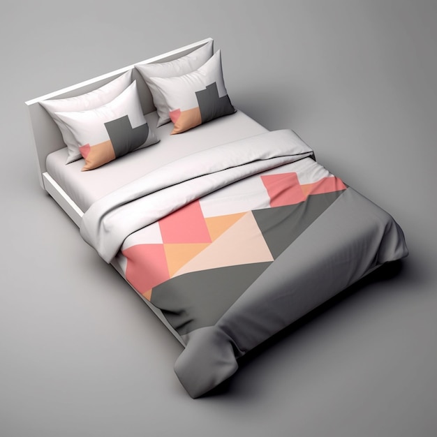 A bed with a blanket and a blanket with a colorful pattern on it.