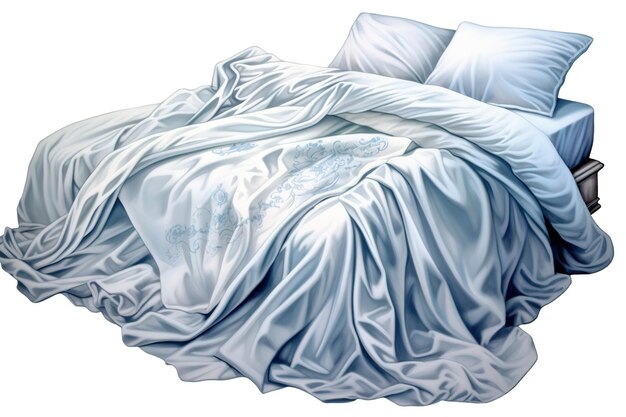 AI가 생성한 파란색 베개가 있는 침대