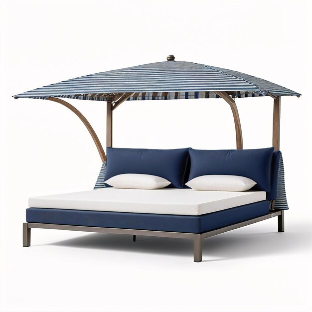 a bed with a canopy and pillows