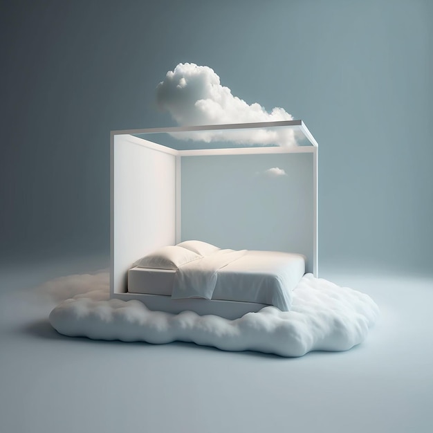 A bed with a cloud in the top left corner
