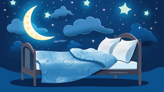 Bed with moon and stars around sleeping concept