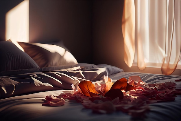 Bed with petalsgenerative ai