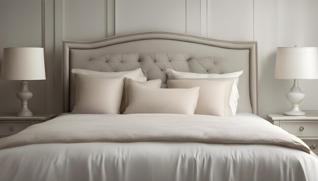 a bed with pillows and a white sheet on it