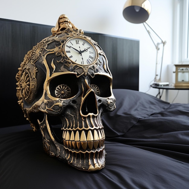 bed with skull decoration