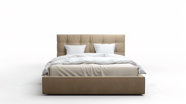 Photo a bed with a white comforter and a brown headboard